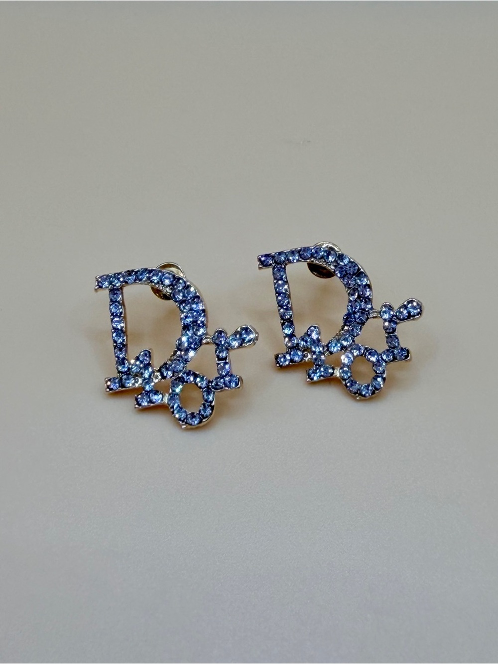 Sparkling Gold & Clear Crystal Logo Stud Earrings